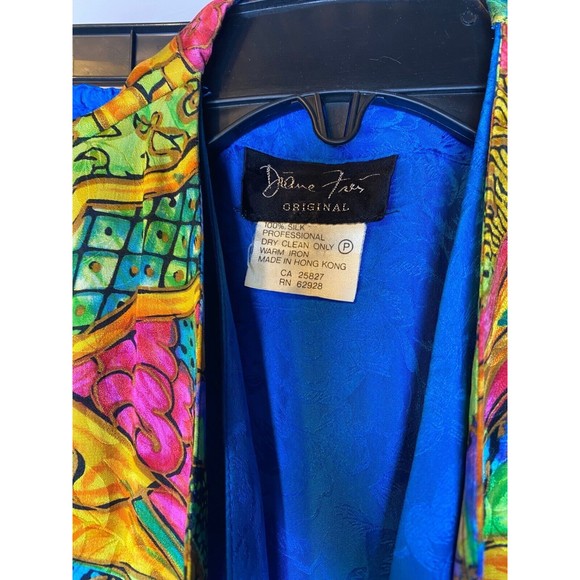 vintage 80s DIANE FREIS  blouse & pleated bold LOTUS print skirt , 100% Silk - Picture 9 of 16